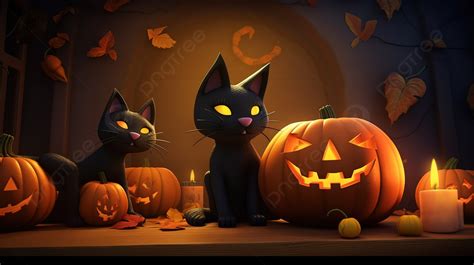 Halloween Wallpaper Images Of Cats And Pumpkins Background D Illustration Of Happy Halloween