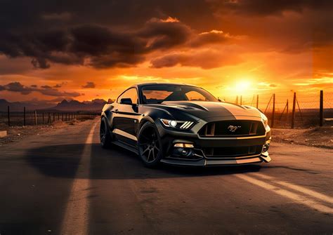 Poster Bilde Mustang Gt Muscle Car In The Sunset Merchandise