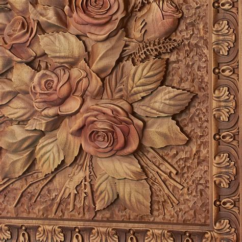 Wood Carving Picture Of Bouquet Of Roses Carved Flowers Etsy