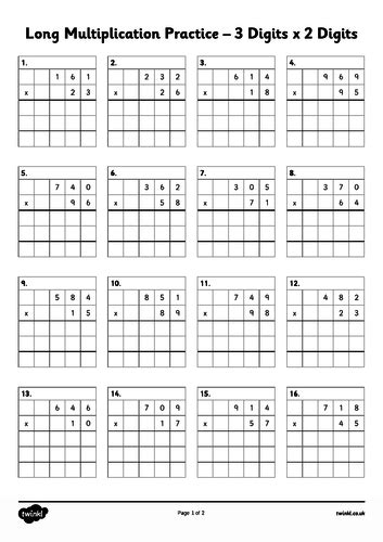 Long Multiplication Worksheets Y6