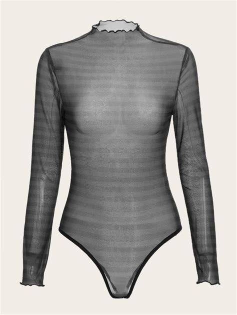 Striped Sheer Bodysuit Shein Usa