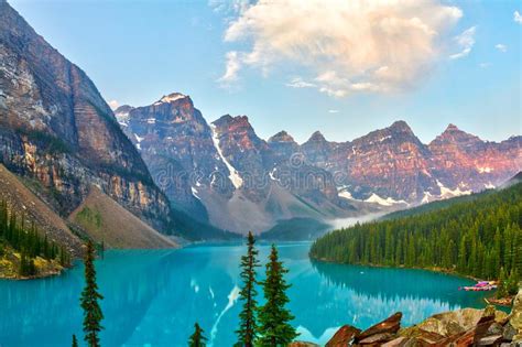 Sunrise Over The Canadian Rockies At Moraine Lake In Canada Stock Image