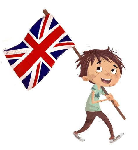 Boy With Great Britain Flag With Isolated Background Illustrations