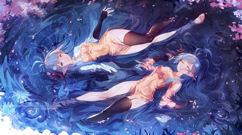 Download 1920x1080 Anime Girls Blue Hair Lying Down