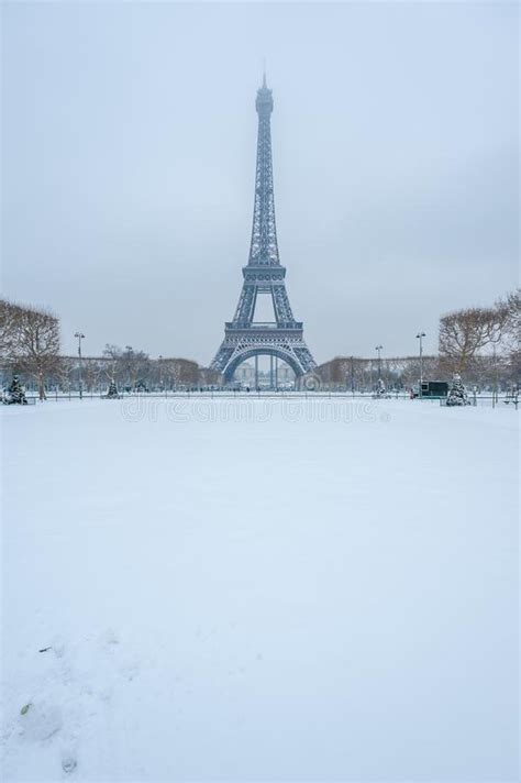 Eiffel Tower Under The Snow In Winter In Paris Stock Image Image Of