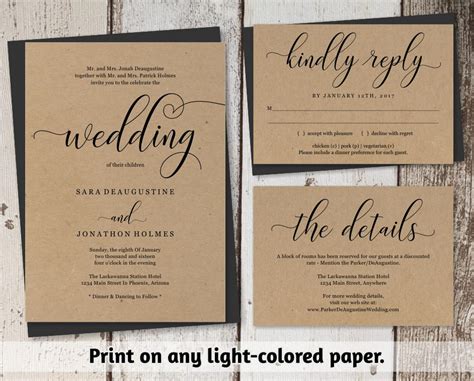Traditional Wedding Invitation Template Printable Set