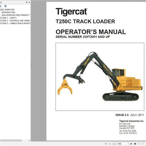 Tigercat Loader T250B 250T0501 250T2000 Operator S Service Manual
