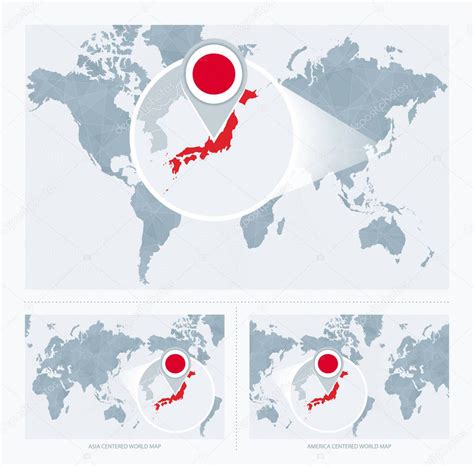 Magnificado Japón Sobre Mapa Del Mundo 3 Versiones Del Mapa Del Mundo