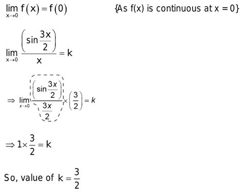 Find The Value Of K If Fx Is Continuous At X 0 Fx Sin3x2x X Not Equal To 0 K X 0