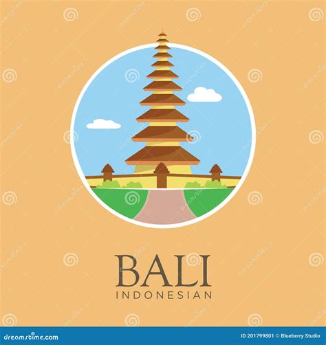 Pura Ulun Lake Bratan Temple Bali Landmark Vector Design Stock