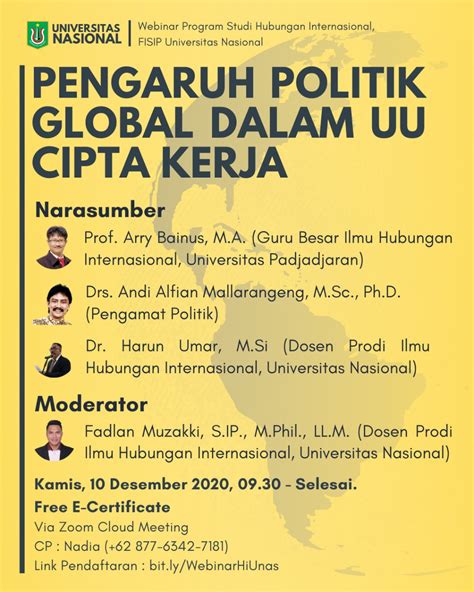 Webinar Nasional Pengaruh Politik Global Dalam Uu Cipta Kerja Prodi