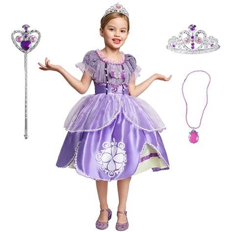 Girls Princess Sofia Dress Cosplay Costume Kids Sequins Layered Deluxe