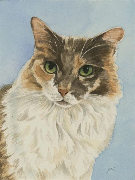 Custom Pet Portrait Cat Portrait Watercolor Hand Painted Etsy
