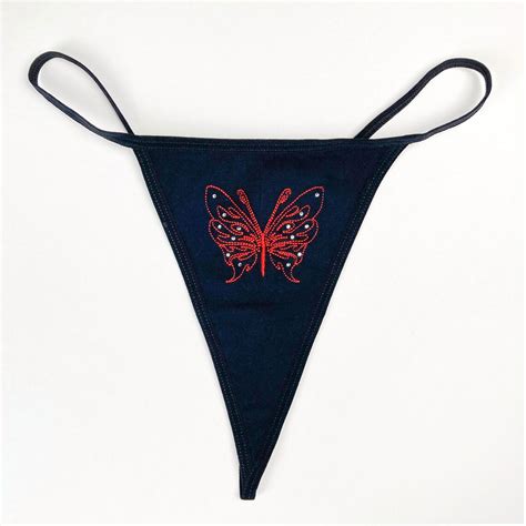 Rhinestone Butterfly Thong Y2k Embroidered And Bedazzled Etsy