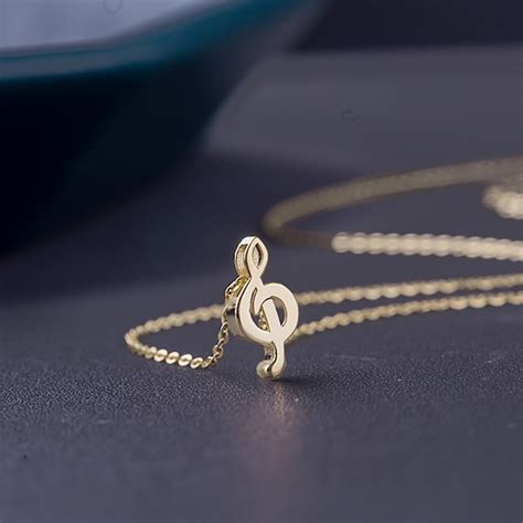 18k Solid Gold Necklace Music Note Pendant 14k Gold Necklace Etsy