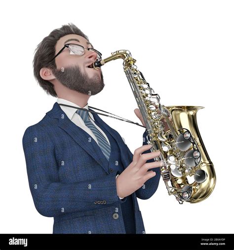 Professor Cartoon Playing Saxophone 3d Illustration Stock Photo Alamy