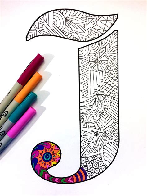 The zentangle® method was created by rick roberts and maria thomas and is copyrighted. Letter J Zentangle - Inspired by the font "Deutsch Gothic" | Dessin coloriage, Lettres d'art de ...