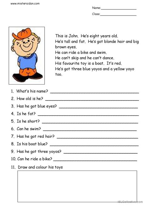 This Is John Simple Reading Compre English Esl Worksheets Pdf And Doc