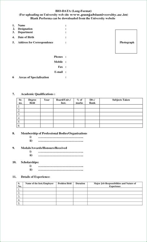 Bio Data Form Printable