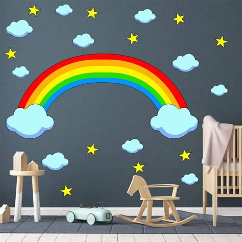 Vwaq Nursery Wall Decals Rainbow And Clouds Peel And