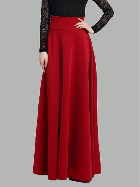 Red Draped Floor Length High Waist Elegant Long Skirt Skirts Bottoms