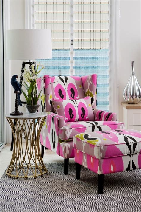 A Stunning Feature Armchair In A Hot Pink And Charcoal Ikat Fabric