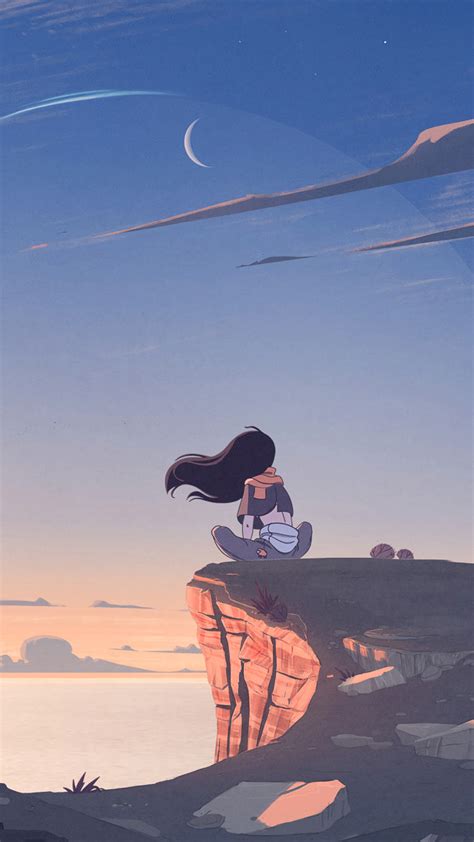 1080x1920 Anime Girl Alone At Mountain Cliff 4k Iphone 76s6 Plus