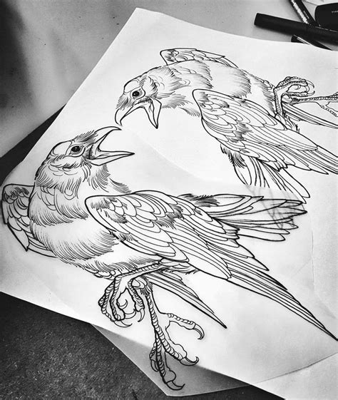 Line Work Raven Tattoo Tattoos Raven Tattoo Odins Ravens Tattoo