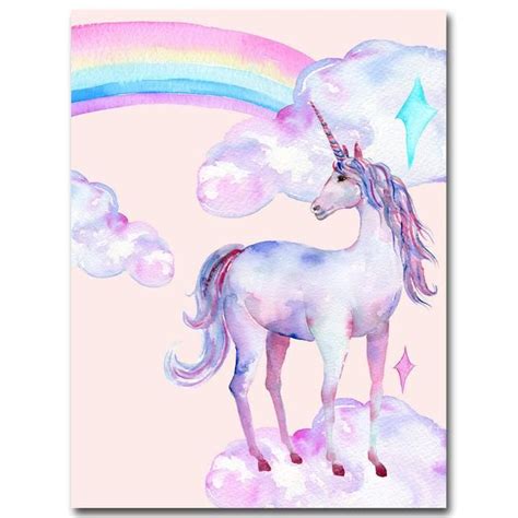 Pink Rainbow Unicorn Posters And Prints Watercolor Pegasus Painting