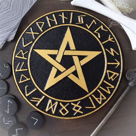 Pentagram And Elder Futhark Altar Pentacle Blackgold