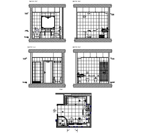 Sectional Elevation Design Of Bathroom Dwg File Cadbull