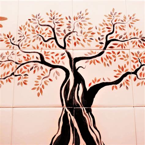 Backsplash Ceramic Tile Tree Of Life Handmade Tile Mural Splashback