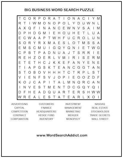 Big Business Printable Word Search Puzzle Word Search Addict