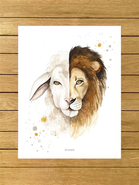The Lion And The Lamb Art Print Watercolor Illustration Giclée Print