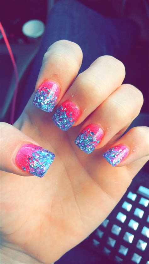 Solar Nails Pink On The Bottom Then Goes Into Glitter Nails Solar