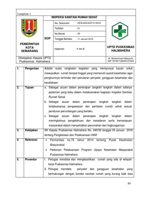 Lampiran 1 Sop Inspeksi Sanitasi Rumah Sehat Pdf