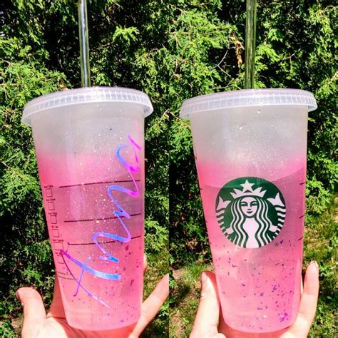 Pink Starbucks Cup Cup With Straw Personalized Tumblers Holographic