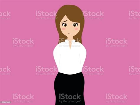 A Shy Brunette Woman Smiling To The Camera Stock Illustration