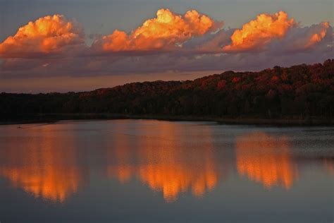 Nature Landscape Water Clouds Fall Trees Forest Lake Sunset