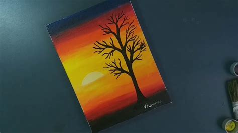Pintura Simples Pôr Do Sol Com árvore Youtube