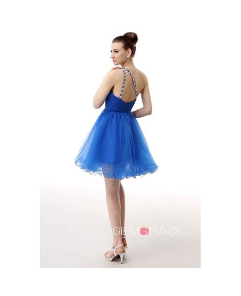 A Line One Shoulder Short Tulle Prom Dress With Beading Yh0007 123