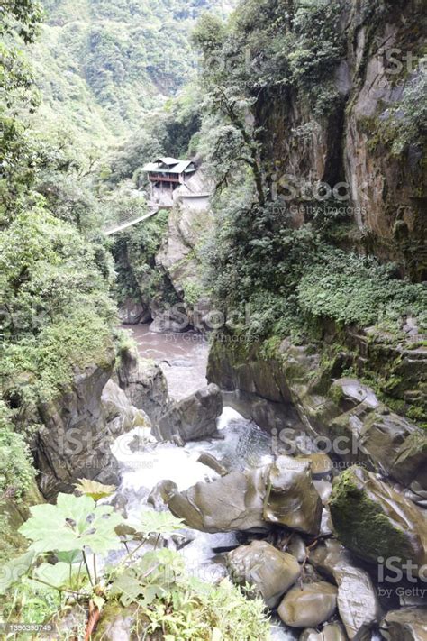 Pailon Del Diablo Mountain River And Waterfall In The Andes Banos Stock