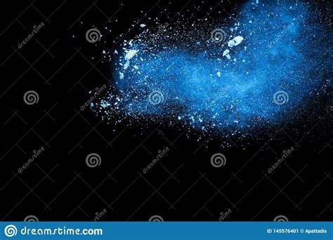 Blue Color Powder Explosion Cloud On Black Background