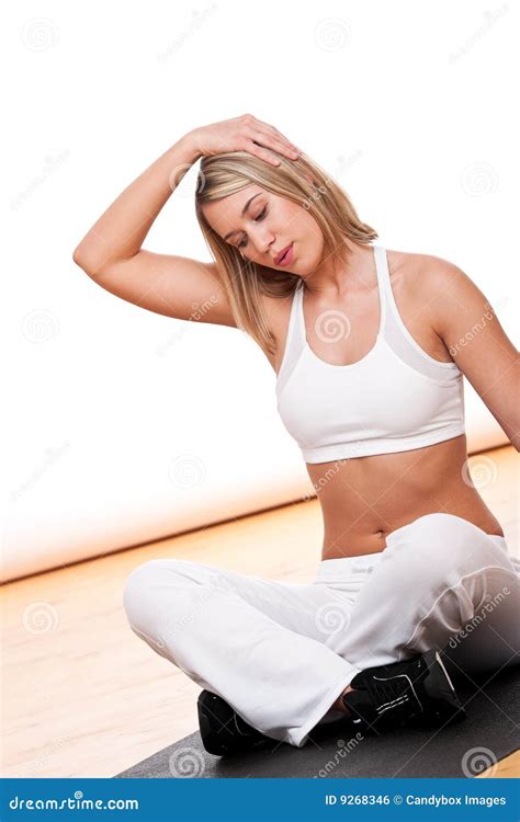 Fitness Series Blond Woman Stretching Stock Photo Image Of Pilates