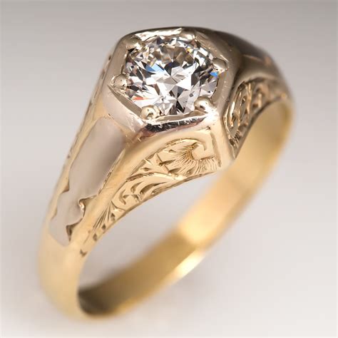 Mens 83 Carat Diamond Old Antique Gold Ring