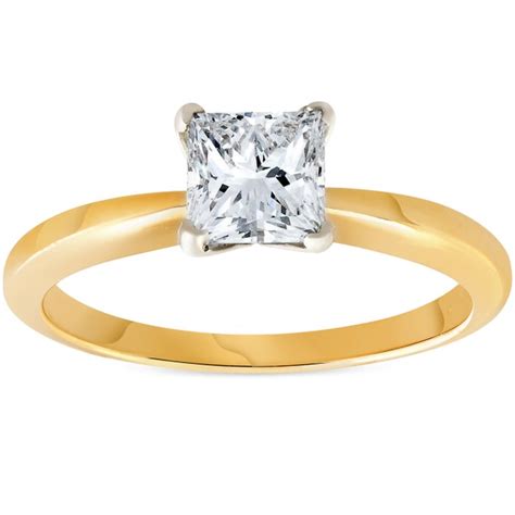 1ct Princess Cut Diamond Solitaire 14k Yellow Gold Engagement Ring Tanga