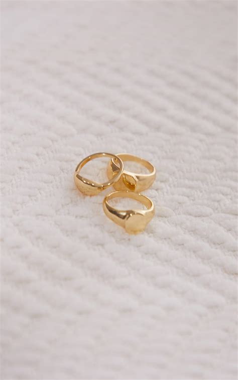 Gold Assorted 3 Pack Rings Prettylittlething Qa