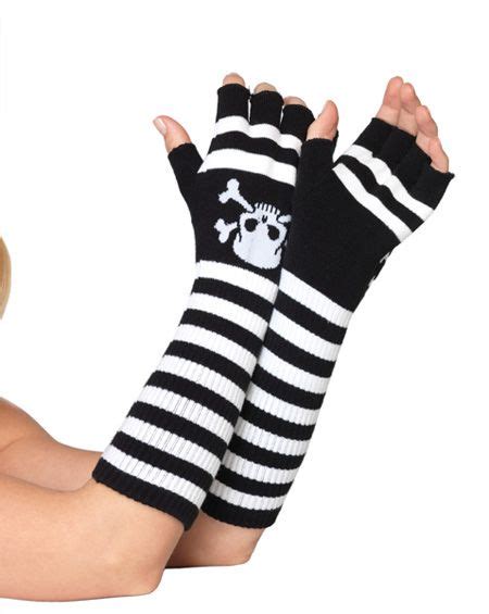 black and white striped fingerless gloves with skulls by leg avenue striped gloves skull