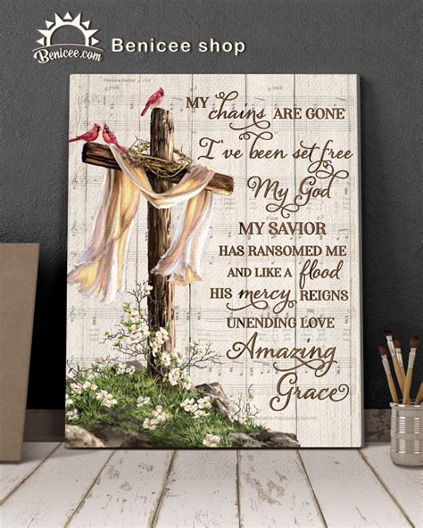 Jesus Amazing Grace White Cross And Cardinal Wall Art Canvas Art Hoodie