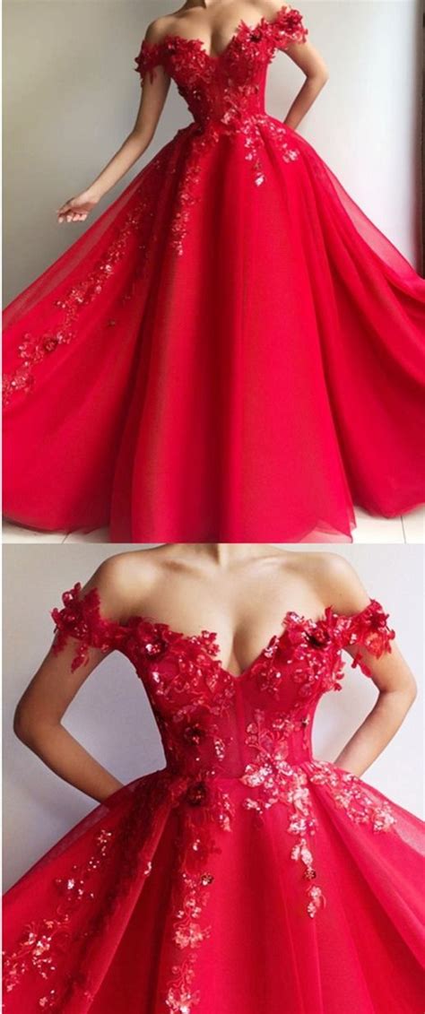 Off The Shoulder Red Ball Gowns Long Prom Dresses Hottest Long Prom Party Dresses In Vogue
